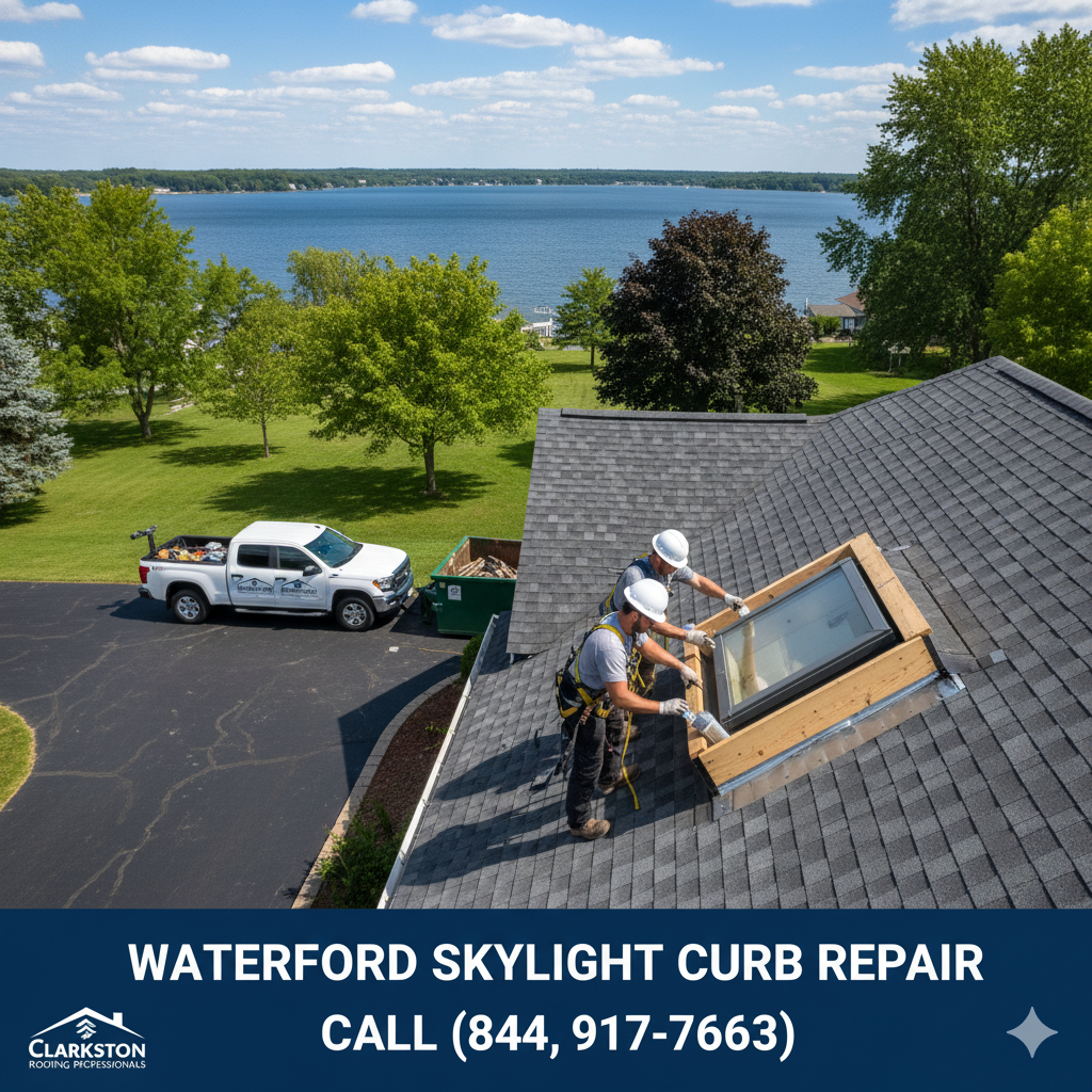 Waterford skylight curb repair near Cass Lake, Oakland County, MI. Call (844) 917-ROOF.