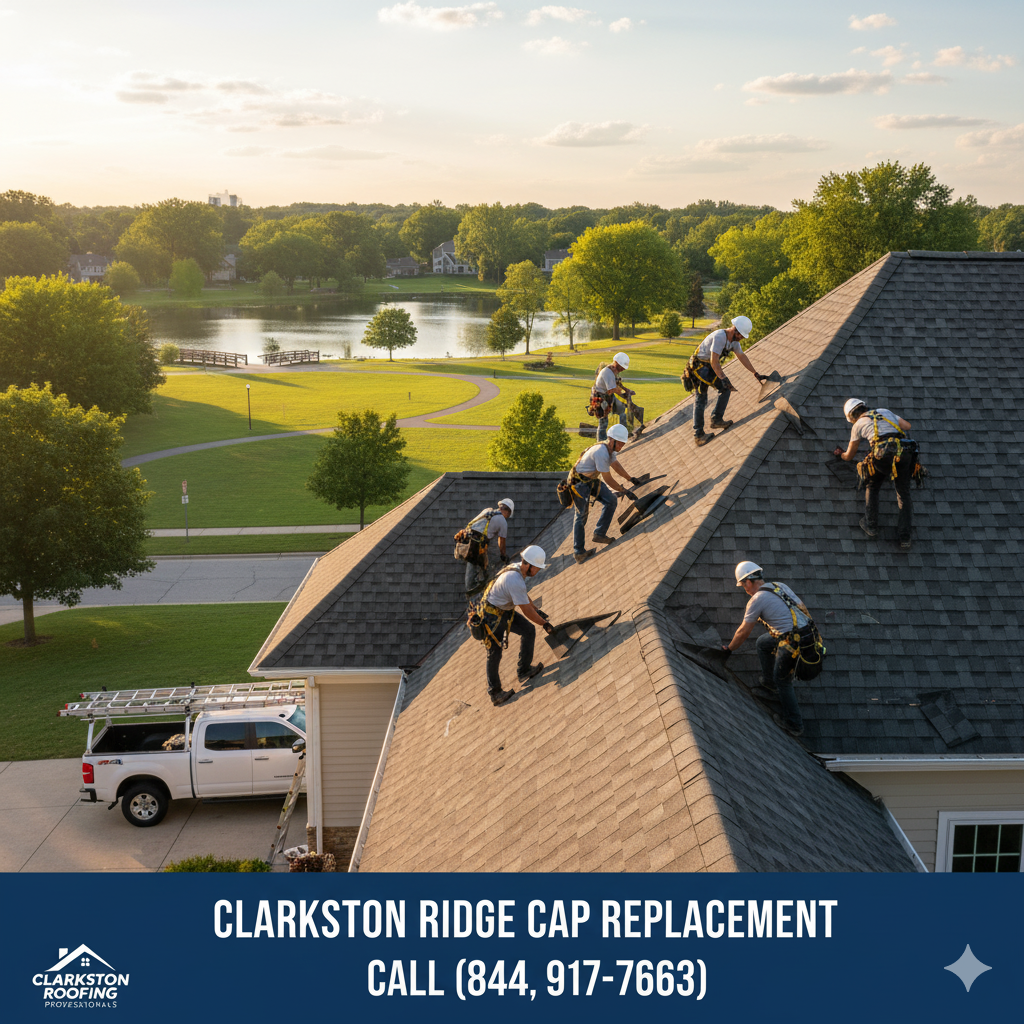 Clarkston ridge cap replacement near Depot Park in Oakland County by Clarkston Roofing Professionals. Call (844) 917-ROOF.