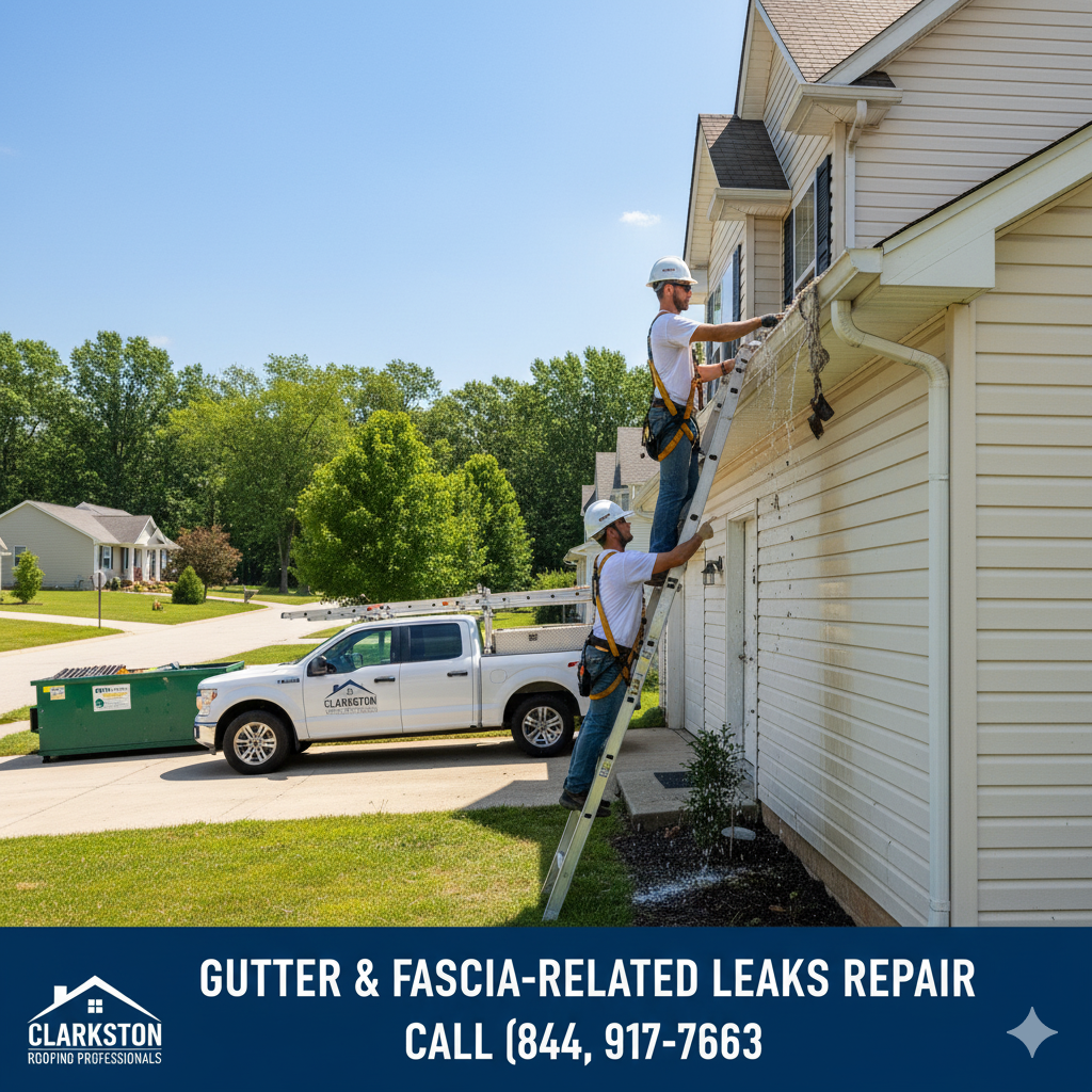 Gutter & Fascia-Related Leaks repair by Clarkston Roofing Professionals in Macomb & Oakland Counties, MI. Call (844) 917-ROOF.