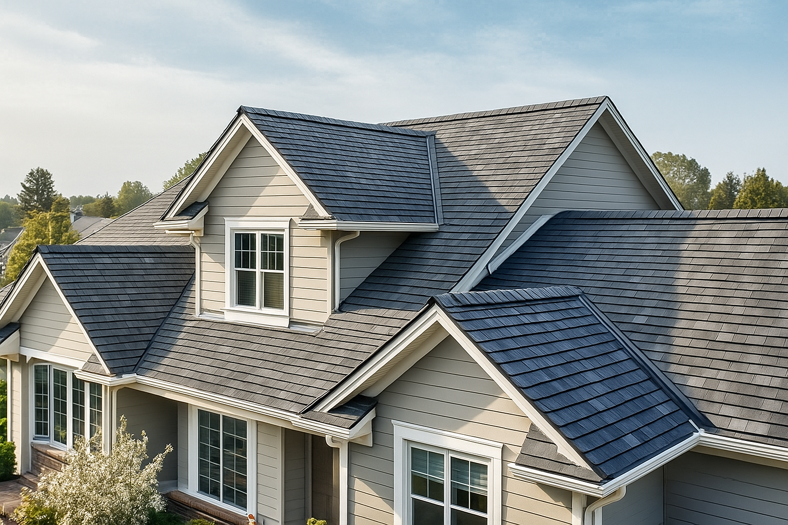 Clarkston residential shingle roof with trees, call (844) 917-7663